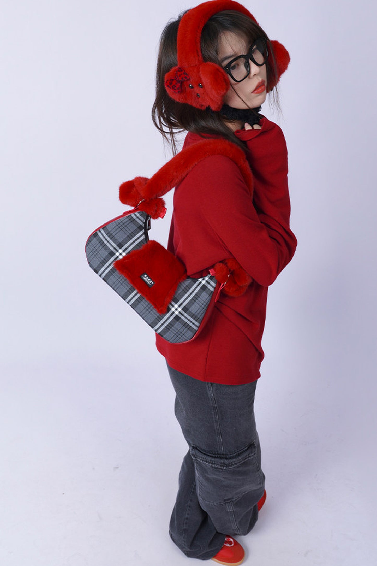Red Plush Puppy Earmuff Scarf
