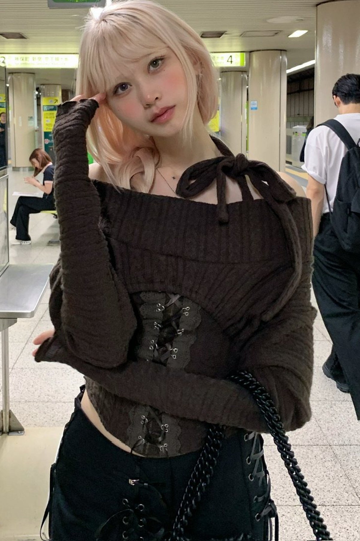 Set di coprispalle in maglia, top a fascia stile corsetto e giacca