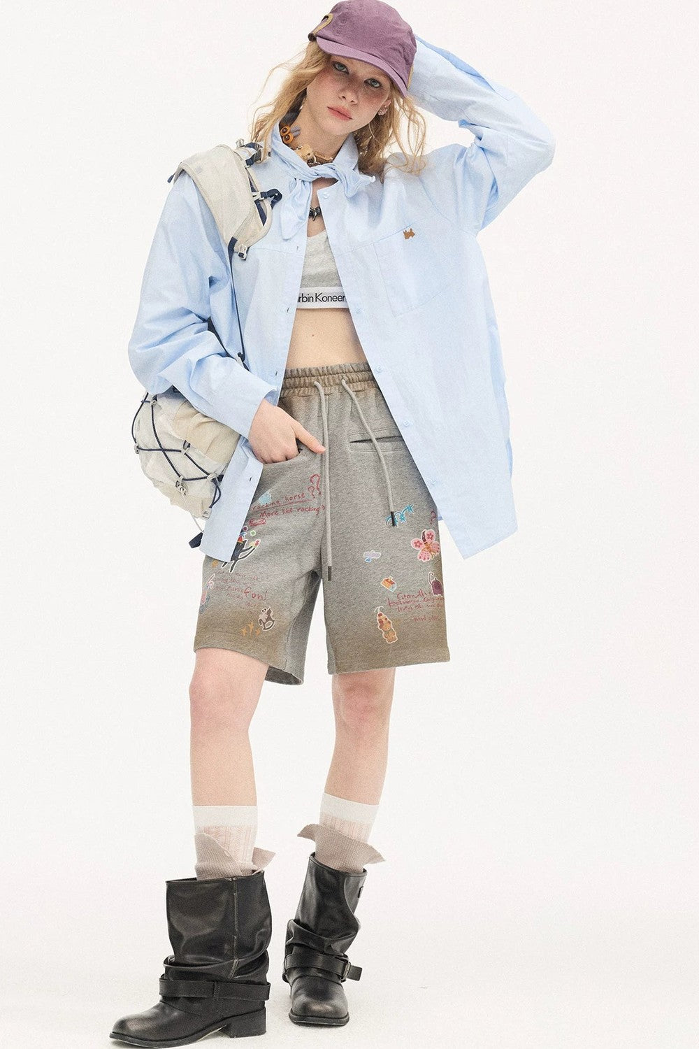 Washed Cotton Scarf-Style Blouse