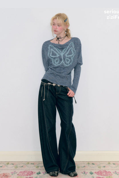 Stricktop mit Schmetterlingsstickerei