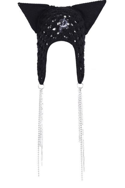 Cat Ear Wool Hat With Chain