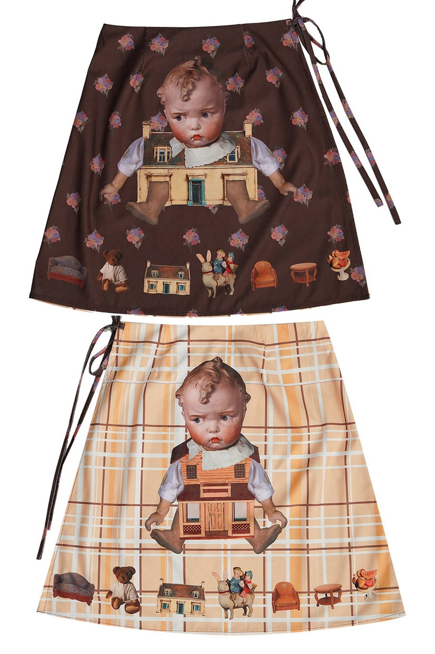 Transparent Doll Print Bowknot Apron Skirt
