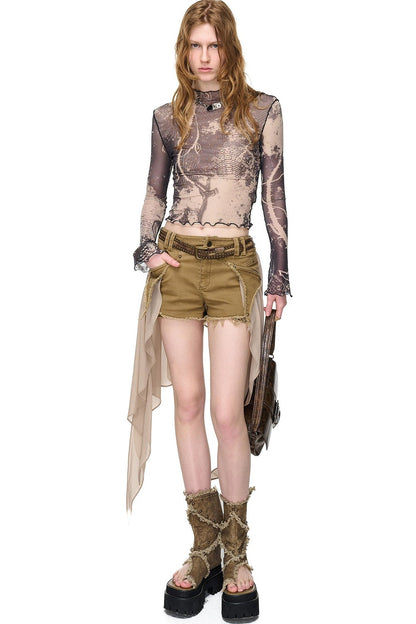 Mesh Ruffle Top