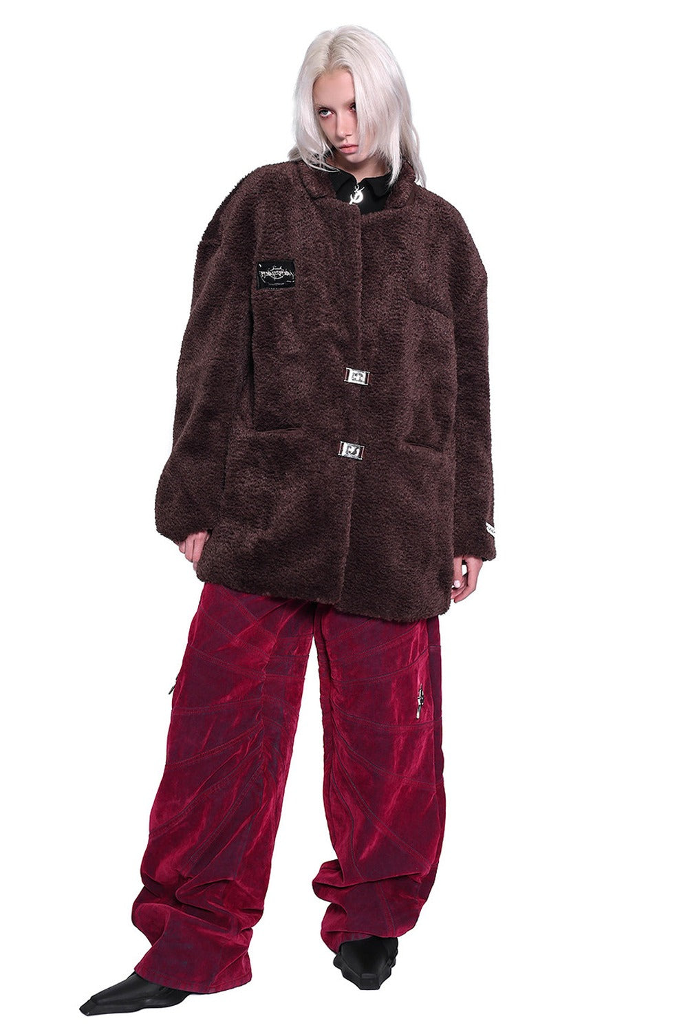 Red Ray Structure Velvet Loose Fit Jeans