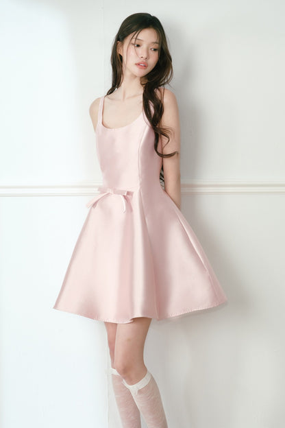 Glossy Satin U-Neck A-Line Dress