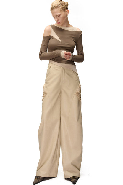 Layered-Look Patchwork Hollow Long-Sleeve T-shirt