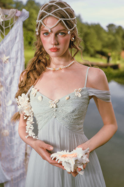 Pearl Shell Pleated Strap Dress