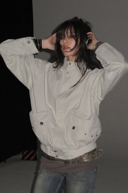 Rivet Patchwork Stand Collar Jacket