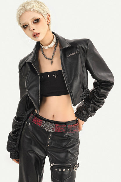 Black Zipper Stand Collar Jacket