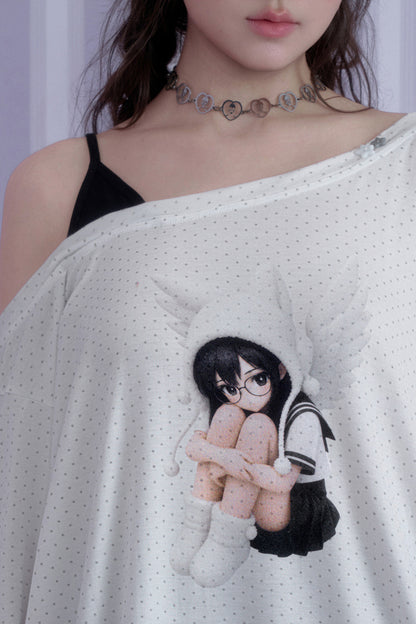 White Star Off-Shoulder Layered-Look T-shirt