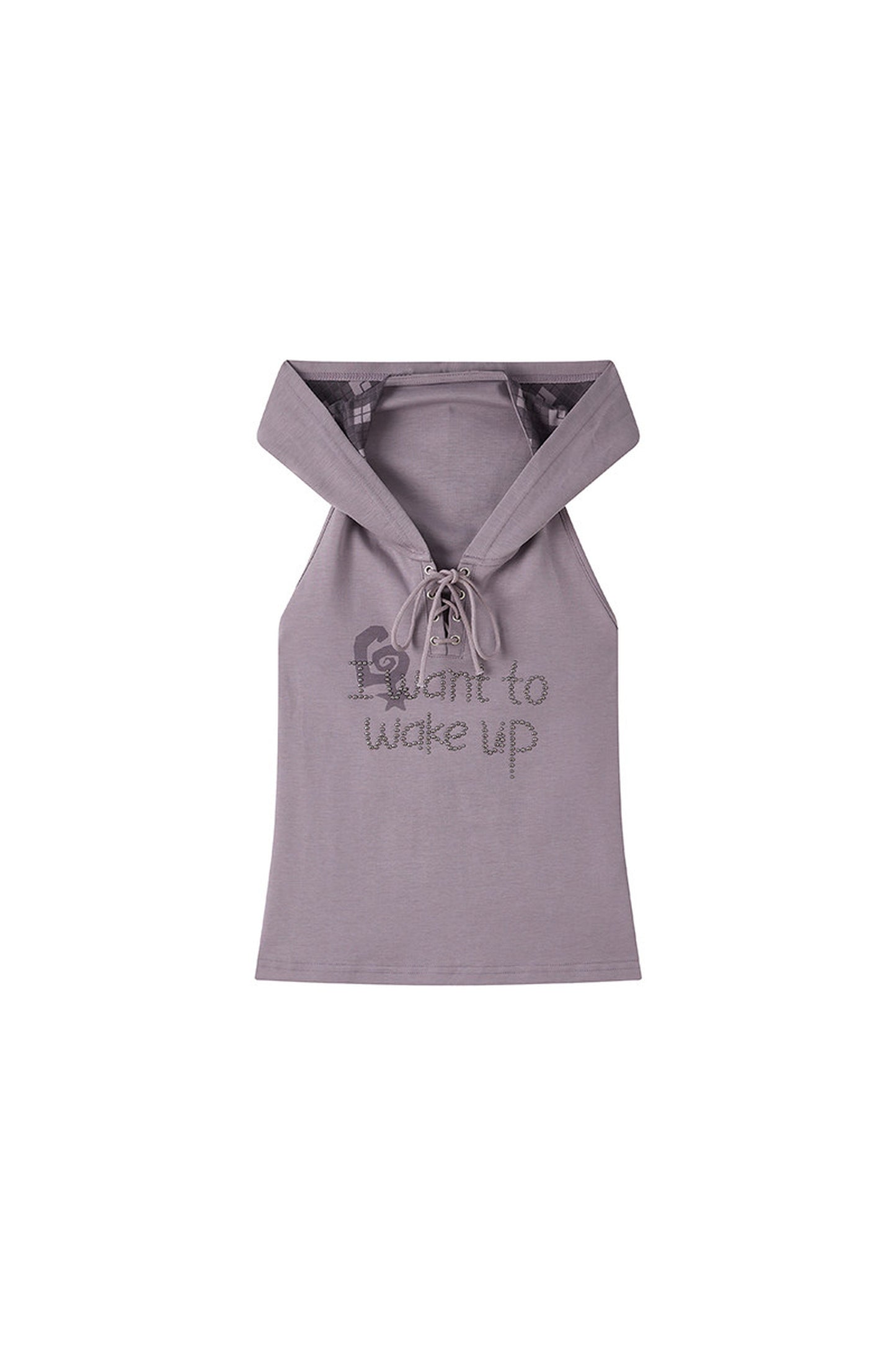 Gilet con cappuccio a quadri e strass