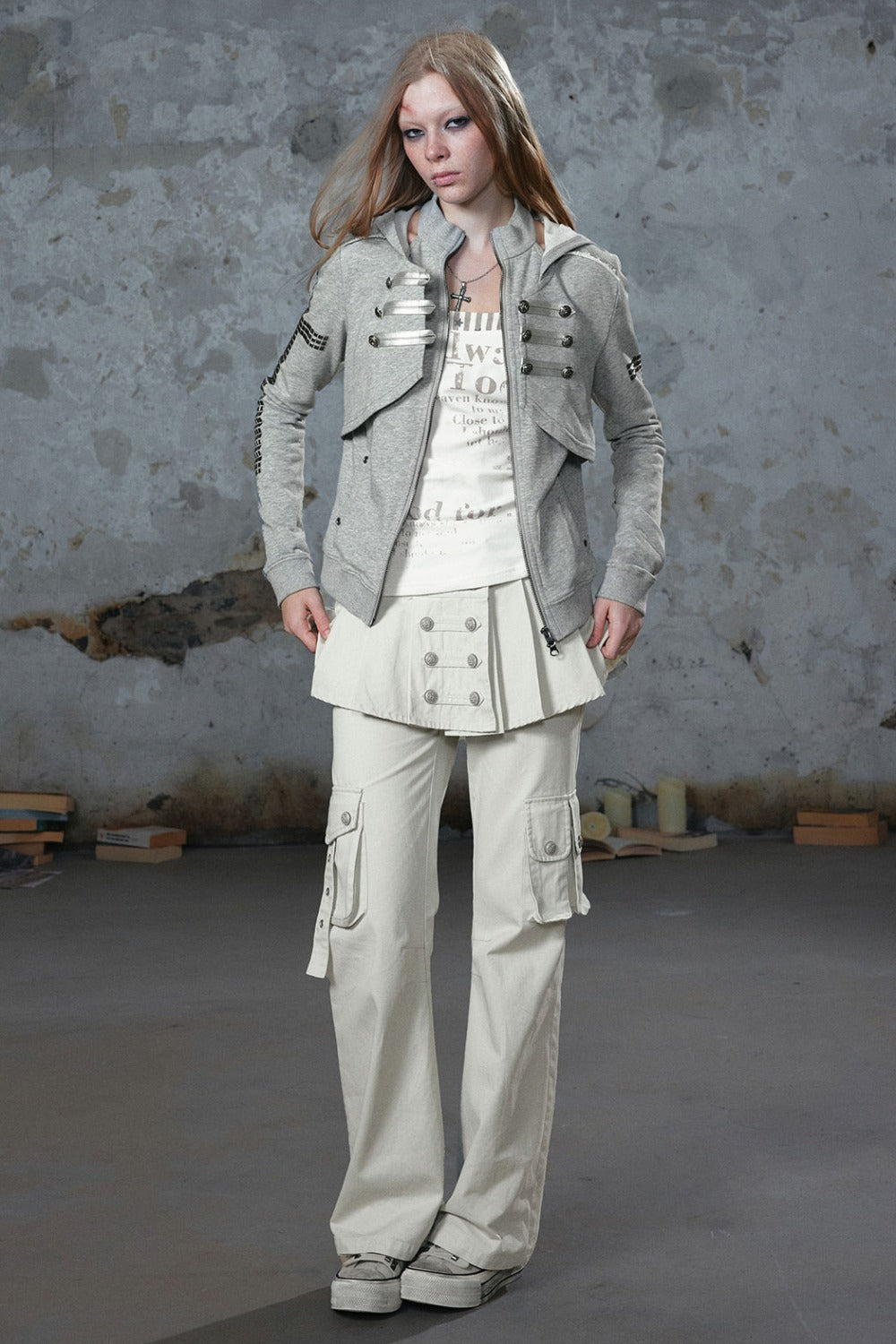 Pleated Skirt Panel Straight-Leg Flared Workwear Pants