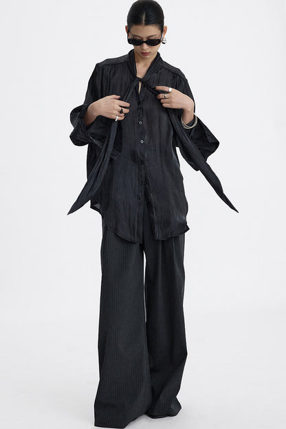 Pleated Tie Neck Shirt