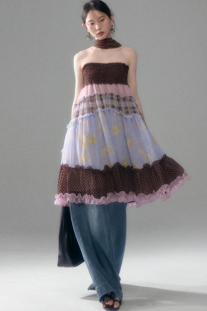 Brownie Tart Patchwork Tube Top Skirt