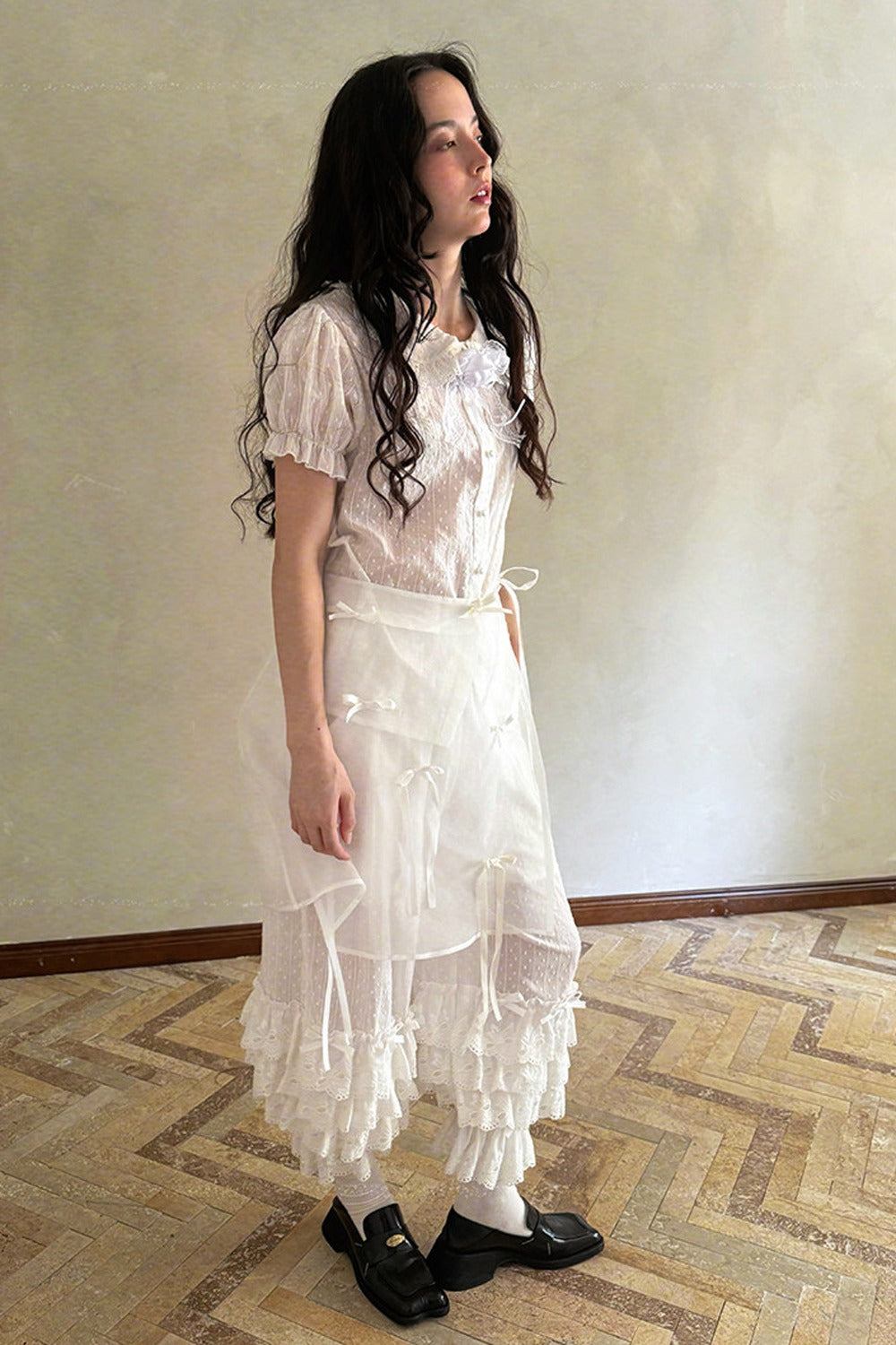 Transparent Doll Print Bowknot Apron Skirt