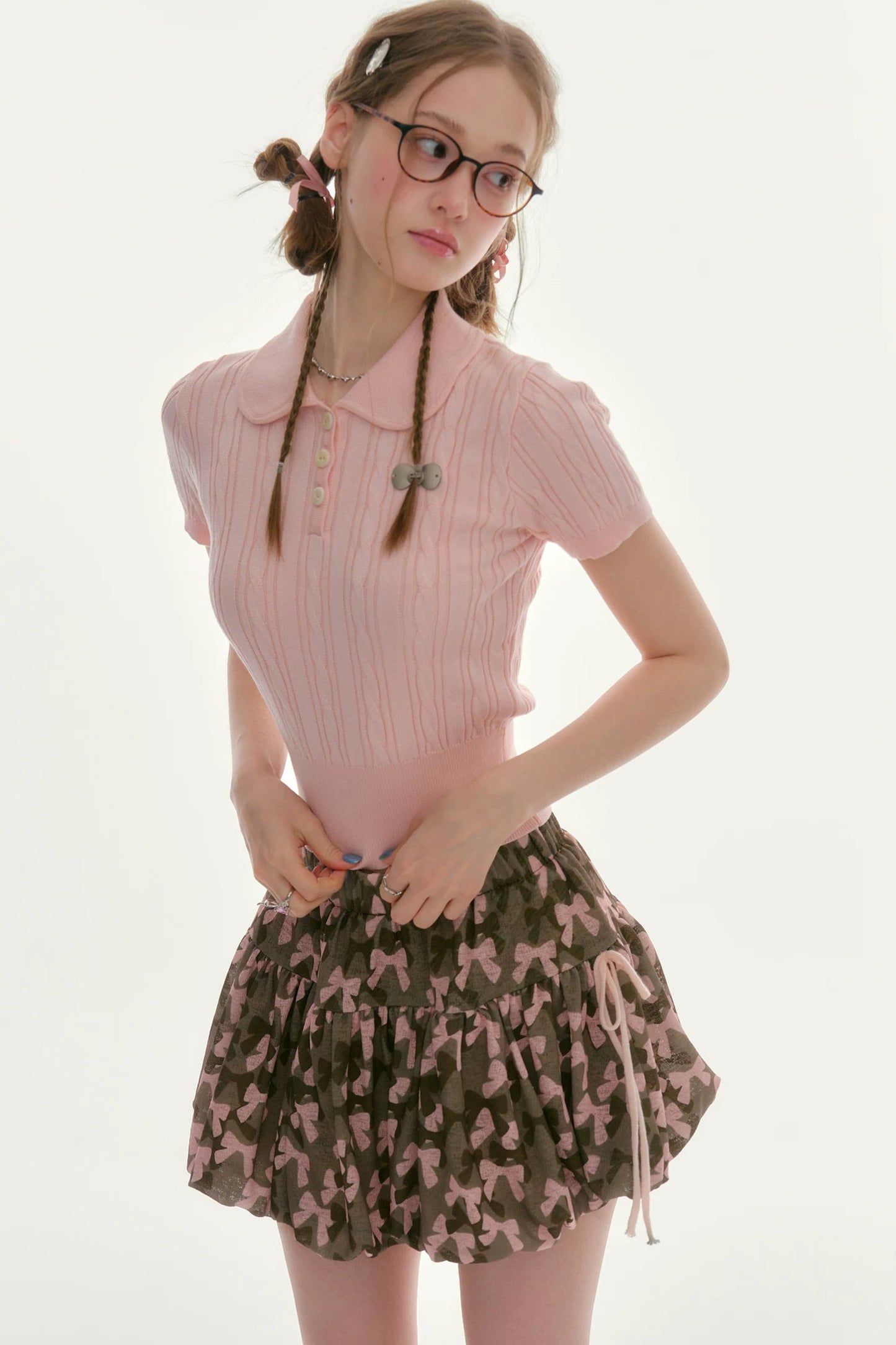 Pink Knitted Short-Sleeve T-Shirt