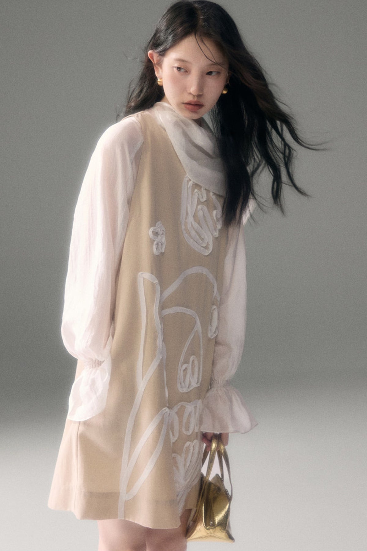 Moonlight Shawl Collar Bell Sleeve Shirt Tie-Up Skirt Set-Up