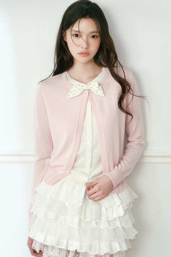 Polka Dot Bow Knit Cardigan