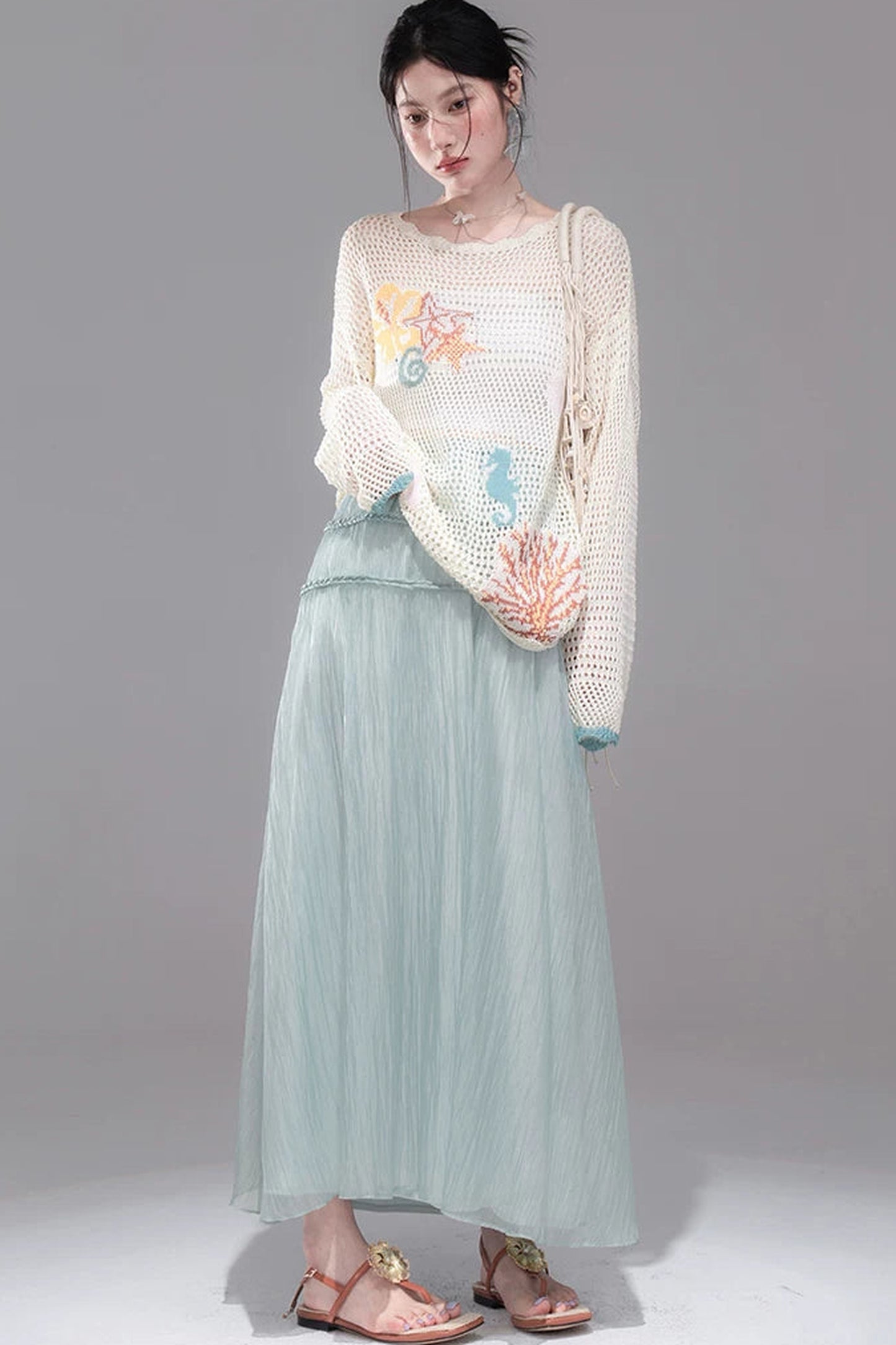 Color Clash Jacquard Knit Blouse