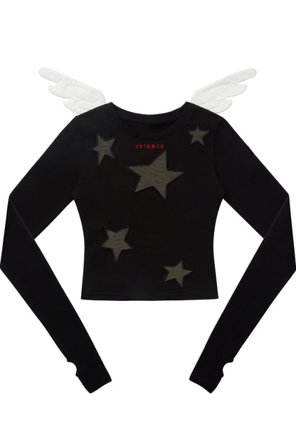 Angel Wings Star Cutout Long-Sleeve Top