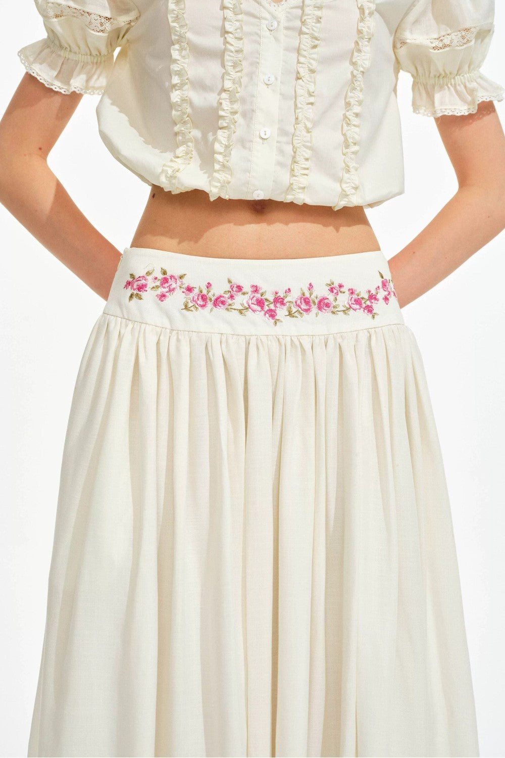 Rose Holiday Ramie Puff Sleeve Set-Up