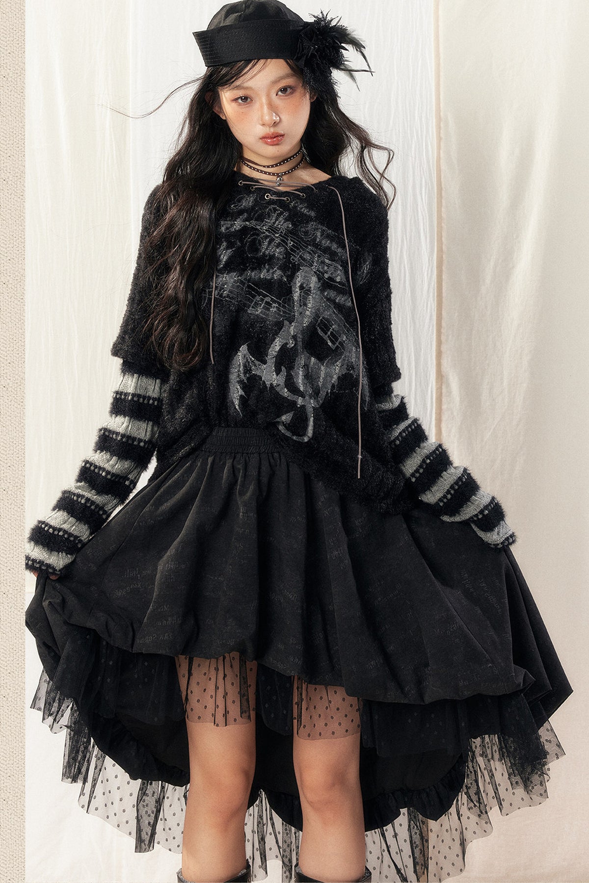 Light Striped Patchwork Hooded Knit Sweater
