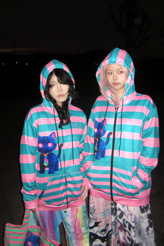 Y2K Loose Fit Demon Cat Zip Hoodie