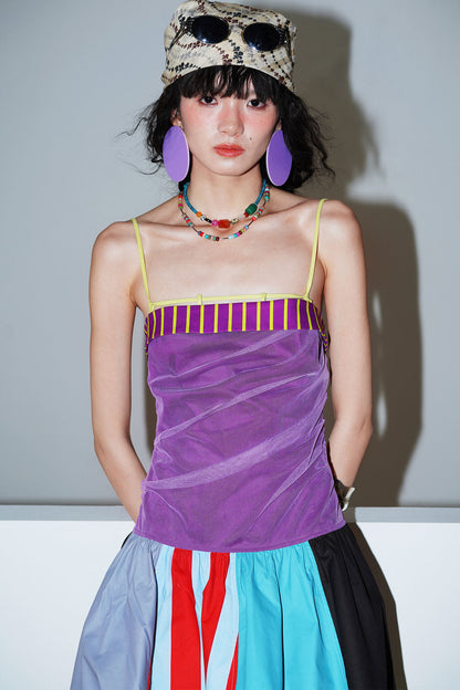 Patchwork Pleated Balloon Dress