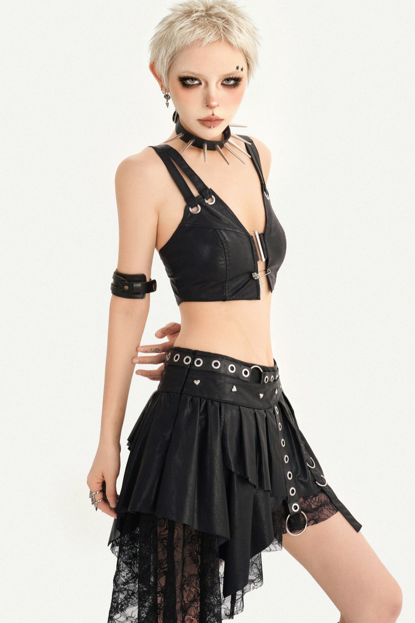 Punk Black Leather Metal Buckle Strap Camisole