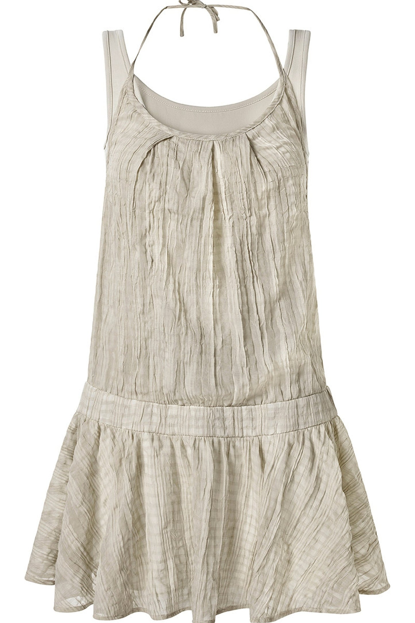 Textured Ruffled Hem Tie Halter Neck Dress