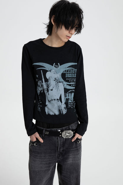 Distressed Digital Print Long Sleeve T-Shirt
