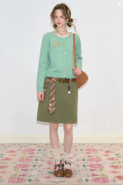 Cardigan in maglia con ricamo a farfalla