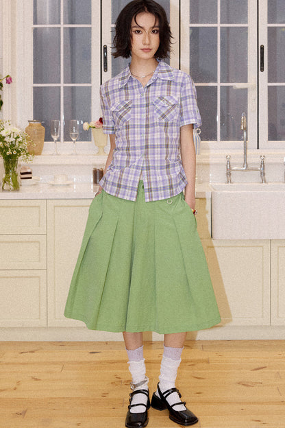 Mid-Length A-Line Pleated Skirt Pants