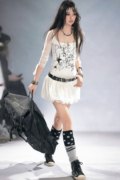 Patchwork Mesh Knit Dress Set-Up