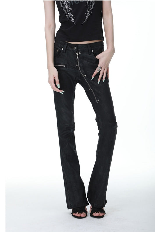 Deconstructed Wax Coated Denim Pants