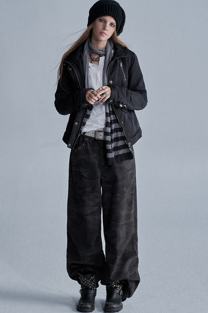 Studded Camo Wide-Leg Cargo Pants