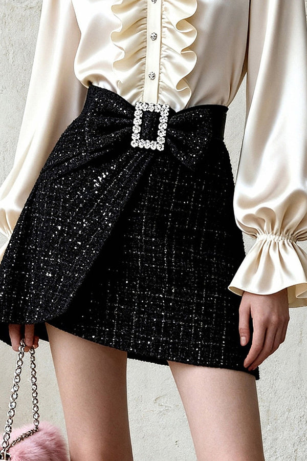 French Style Satin Blouse and Skirt