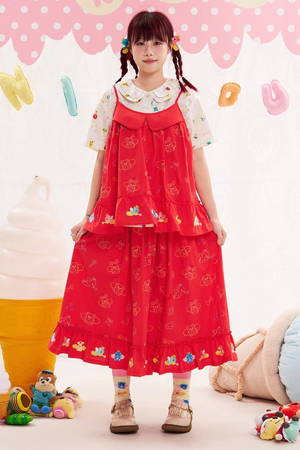 Red Animal Angel Embroidery Camisole