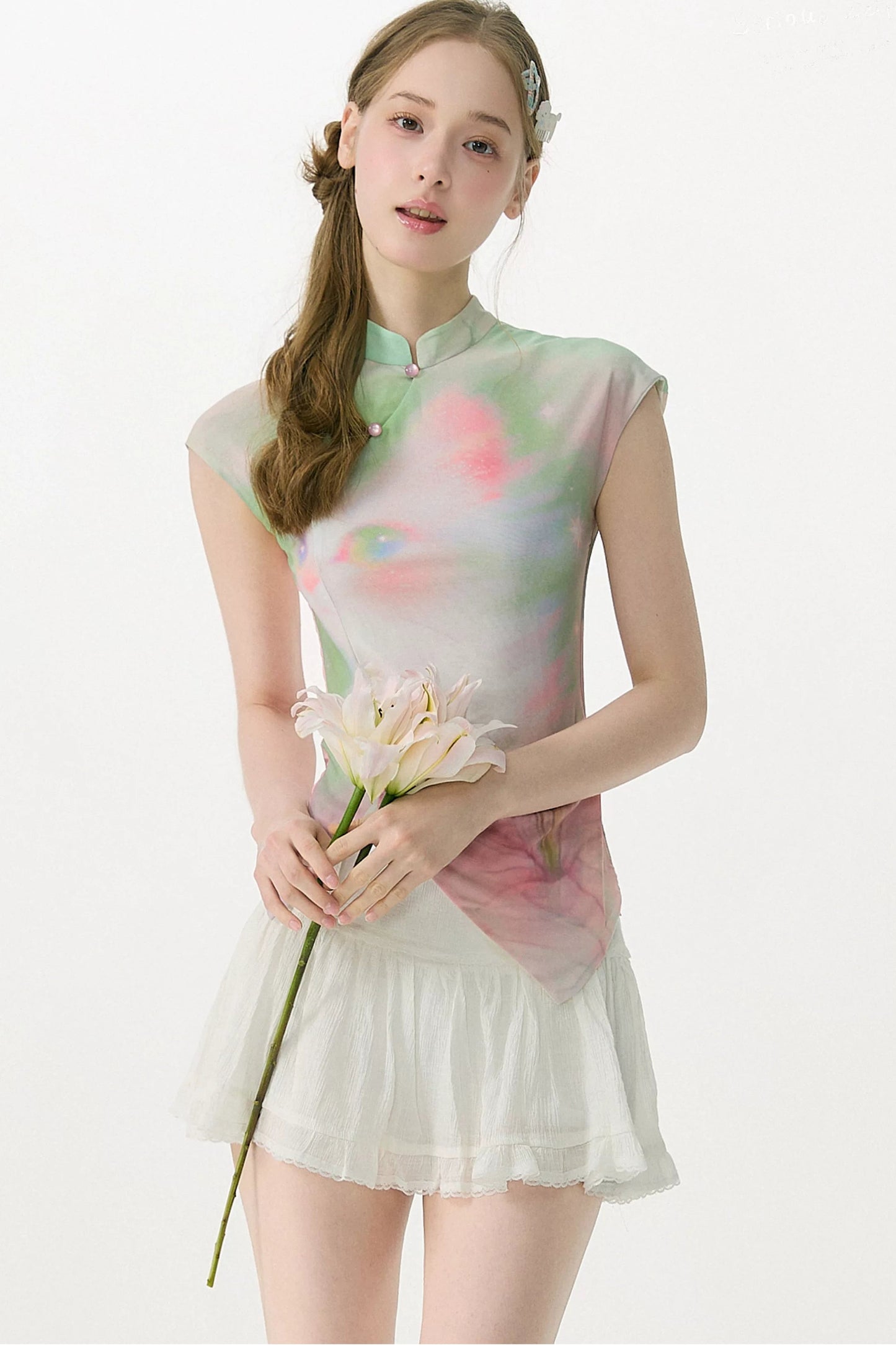 Gradient Mesh Cat Print T-Shirt