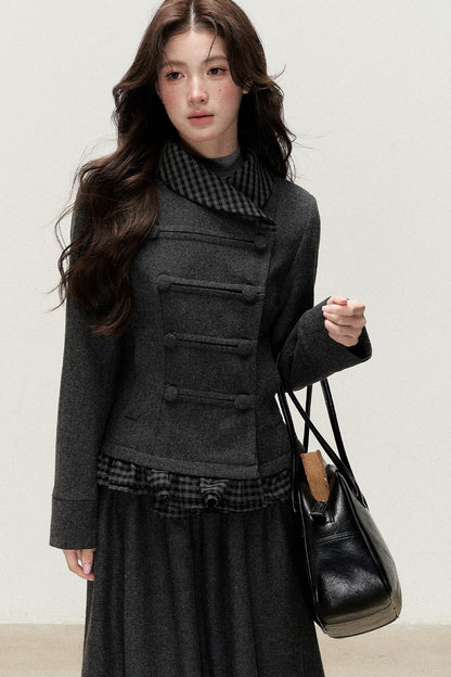 Preppy Double-Breasted Jacket and Skirt Set-Up