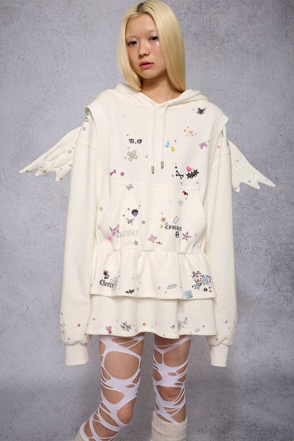 Kapuzenkleid mit Sticker-Print und Engelsflügeln