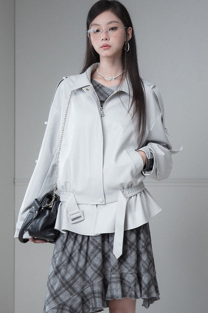 Advanced Silhouette Detachable Hem Leather Jacket