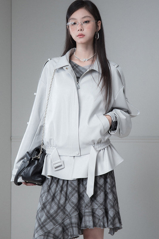 Advanced Silhouette Detachable Hem Leather Jacket