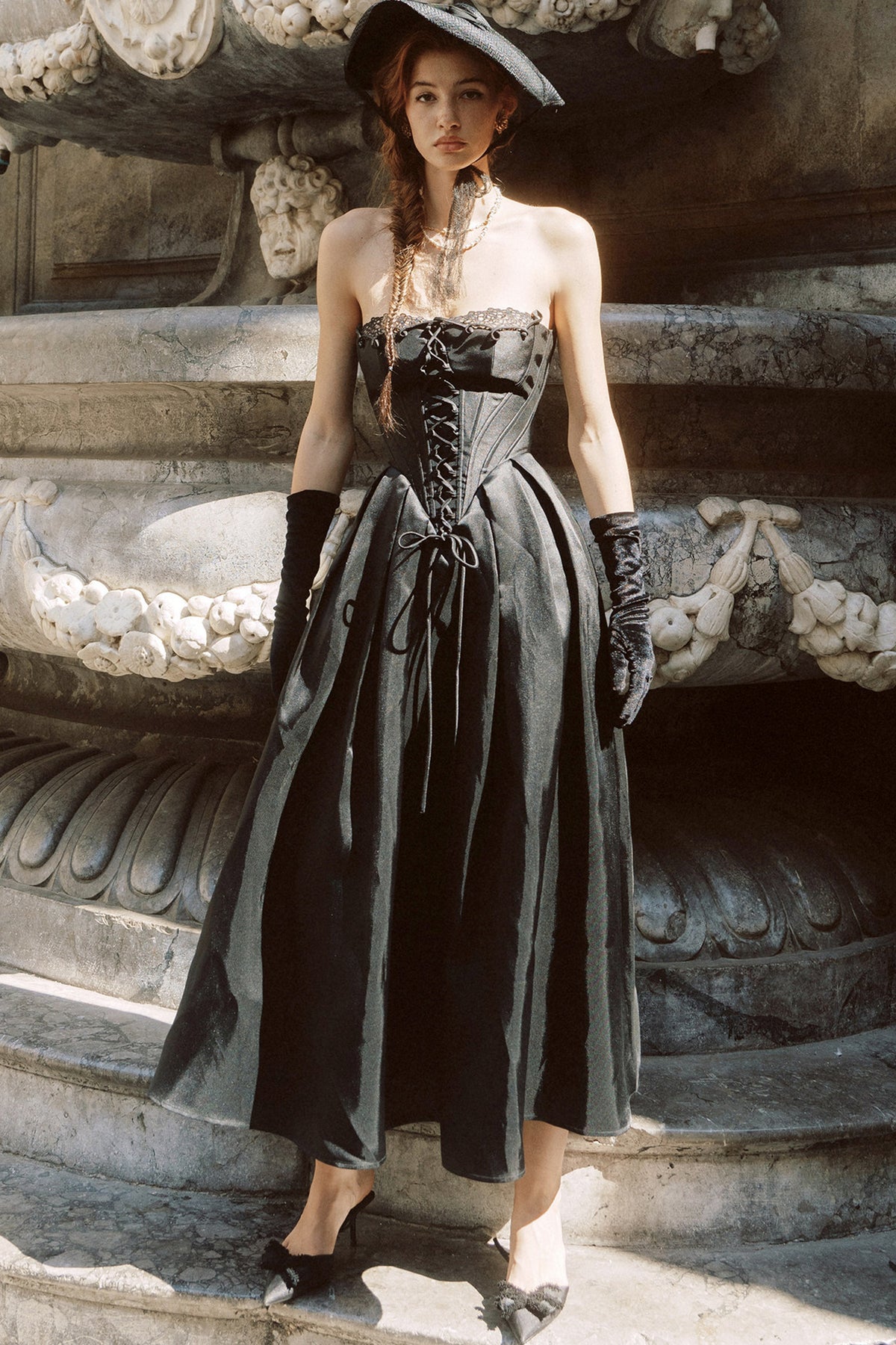 Satin Strapless Fishbone Princess Dress