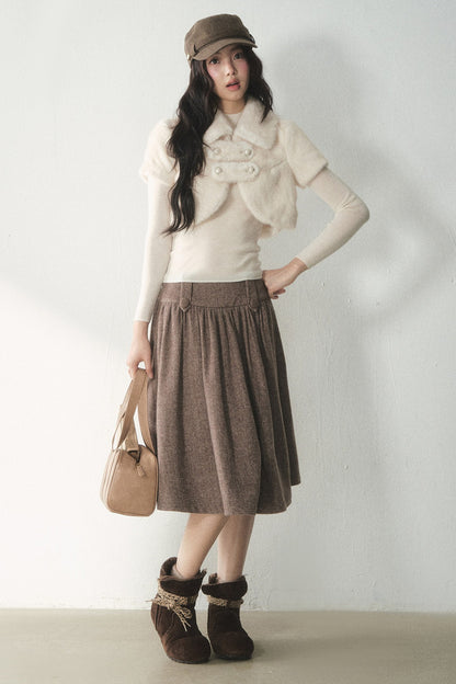 Short-Sleeved Double-Breasted Faux Fur Jacket