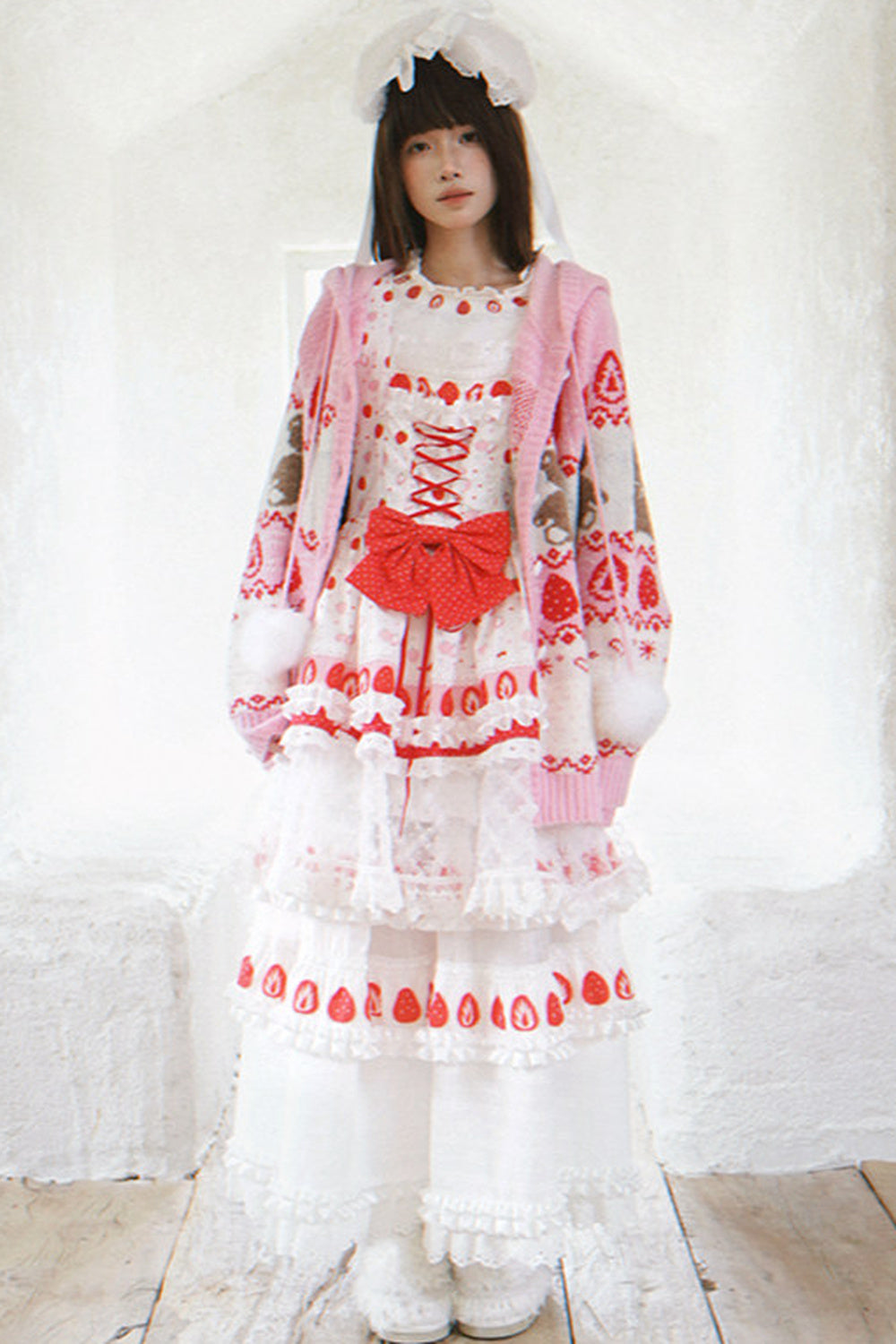 Strawberry Print Lace Tiered Skirt