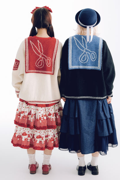Scissors Pattern Sailor Collar Knit Cardigan