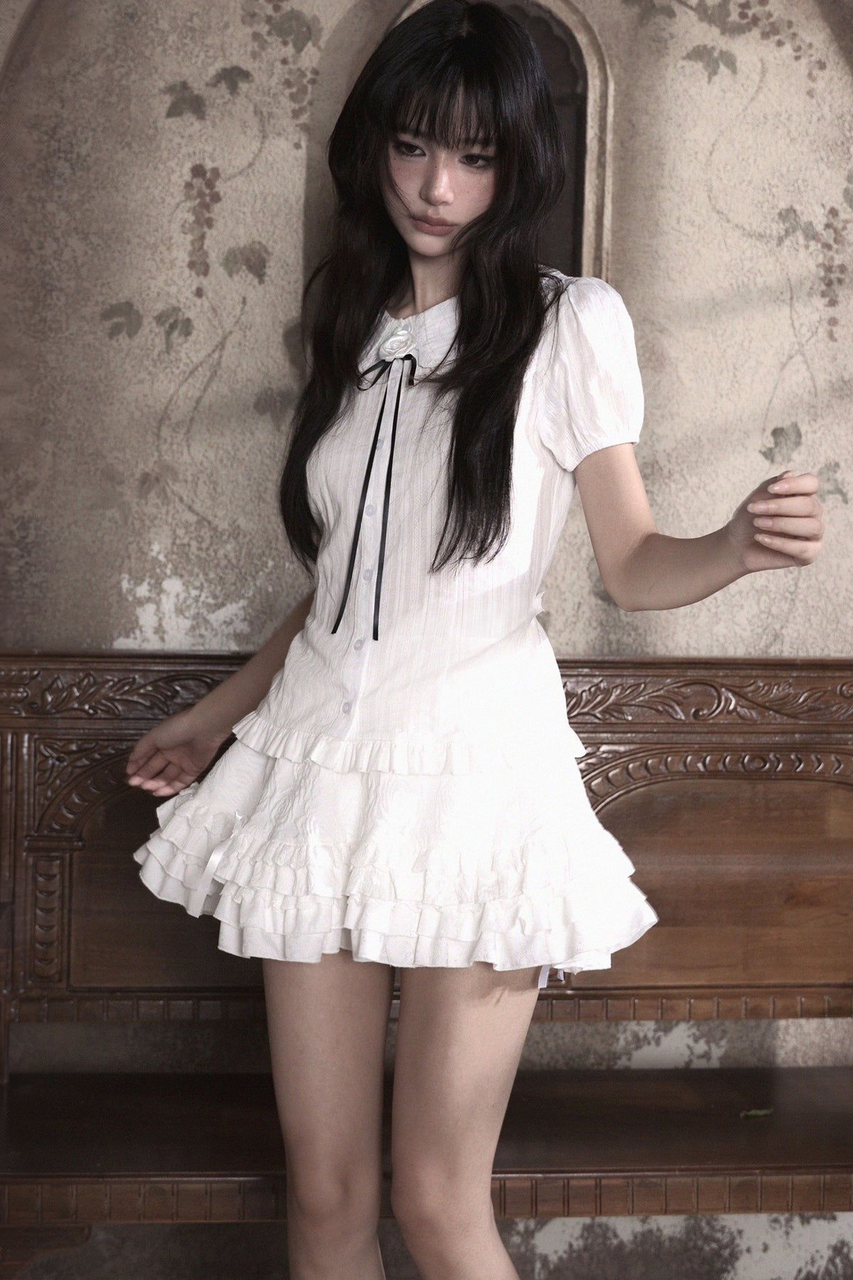 White Rose Jacquard Tiered Skirt