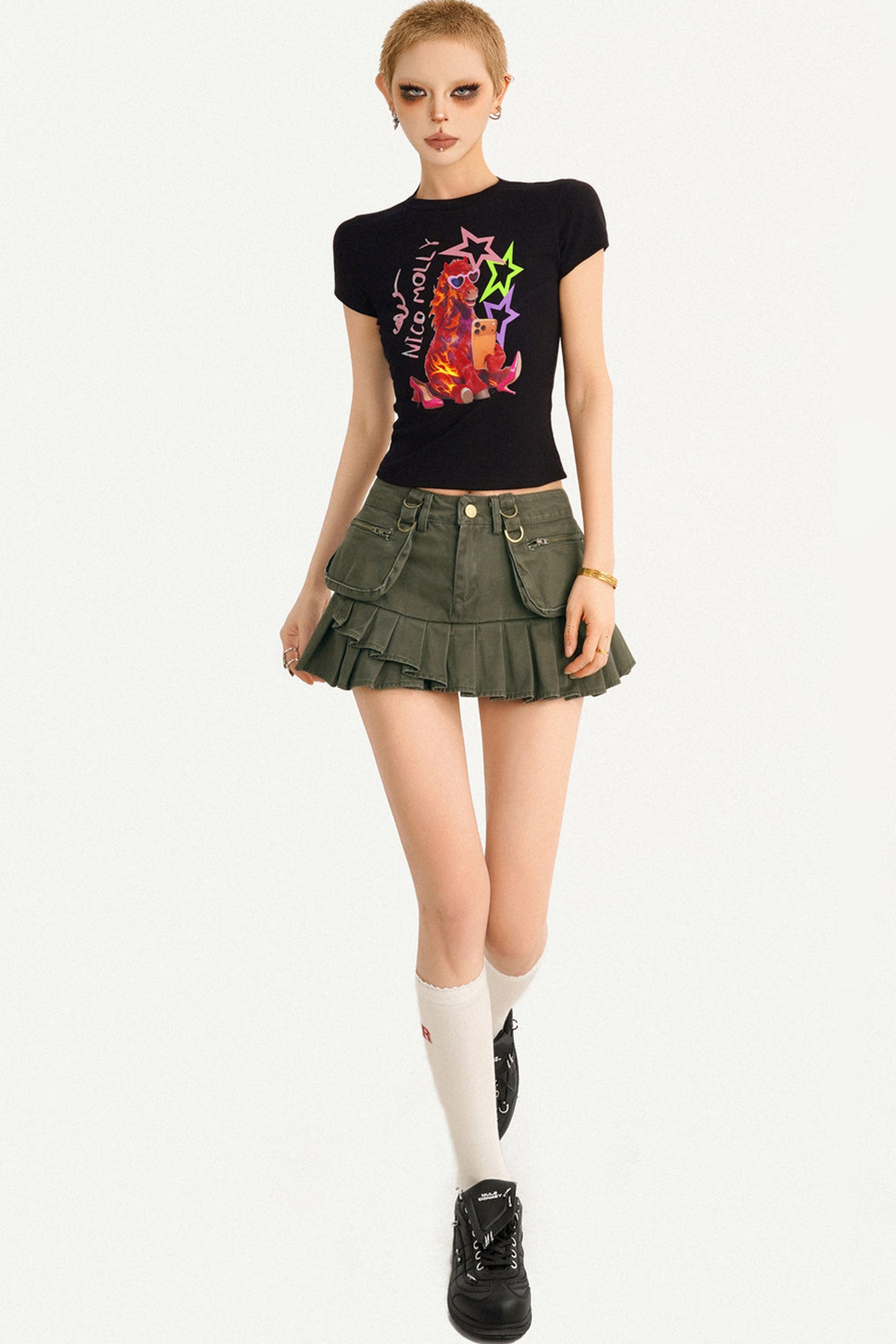 Cartoon Print Black Crop Top