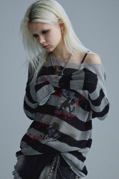 Top in maglia a righe punk a maniche lunghe